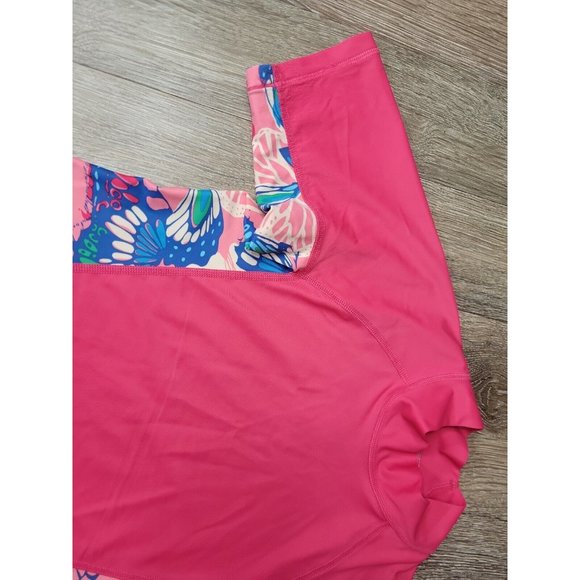 Patagonia Youth Girl Size M(10) Pink Butterfly Rash Guard Sun Protection UPF SS - Picture 3 of 8